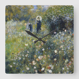 Horloge Carrée Une femme avec un parasol dans un jardin par Augus
