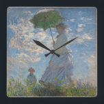 Horloge Carrée Une femme Claude Monet avec un parasol (La promena<br><div class="desc">Claude Monet (1840-1826) fut l'un des fondateurs du mouvement impressionniste français. Il est peut-être le plus connu pour ses peintures de nénuphars et d'eau. Tous nos produits sont fabriqués avec des images à grande échelle qui ont été soigneusement modifiées pour fournir la meilleure résolution,  couleur et détail possible.</div>