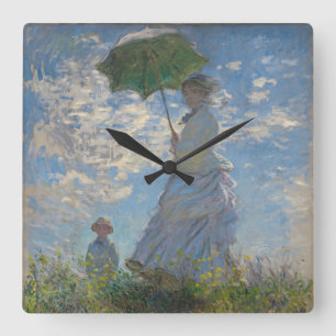 Horloge Carrée Une femme Claude Monet avec un parasol (La promena