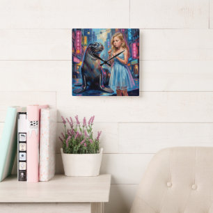 Horloge Carrée Une fille et un phoque.