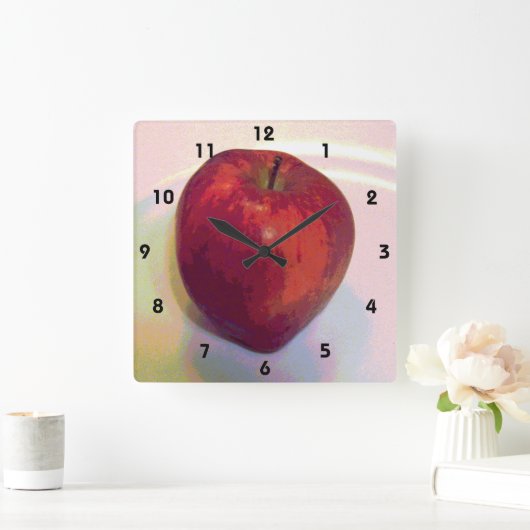 Horloge Carrée Une grosse pomme rouge (Maison)