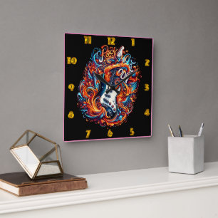 Horloge Carrée Une guitare électrique vibrante éclate d'énergie