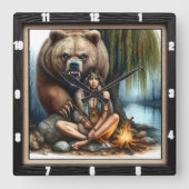 Horloge Carrée Une Indienne Autochtone (Recto)