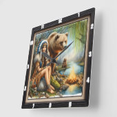 Horloge Carrée Une Indienne Autochtone Porte intemporelle (Angle)