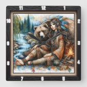 Horloge Carrée Une Indienne Autochtone S'Enfuit (Recto)