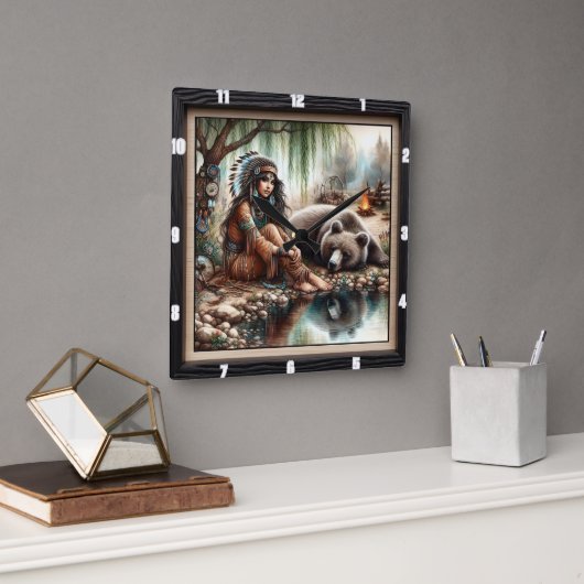 Horloge Carrée Une Indienne Porte Esprit (Bureau)