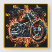 Horloge Carrée Une moto audacieuse engloutie dans des flammes vib (Recto)