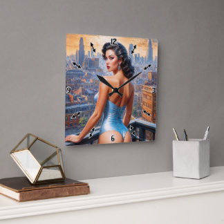 Horloge Carrée Une petite fille vue sur Dusk AI Art par Xzendor7