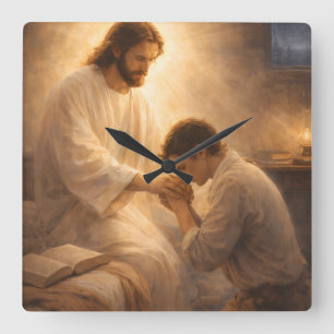 Horloge Carrée Une prière à genoux avec Jésus