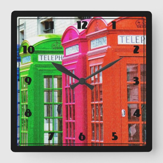Horloge Carrée Une rangée de boîtes de téléphone aux couleurs viv (Recto)