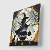 Horloge Carrée Une sorcière brasse des potions sous une pleine lu (Angle)