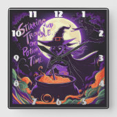 Horloge Carrée Une sorcière brasse des potions sous une pleine lu (Recto)