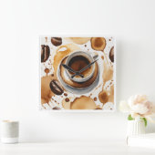 Horloge Carrée Une tasse de java le matin (Maison)