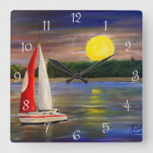 Horloge Carrée Une voile coucher de soleil, par Gary Poling (Recto)