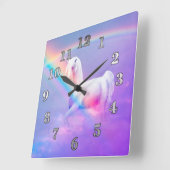 Horloge Carrée Unicorn et Rainbow (Angle)
