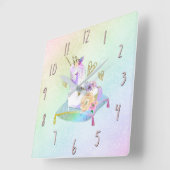 Horloge Carrée Unicorn Princess Diva Iridescente Rainbow Pastel (Angle)