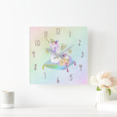 Horloge Carrée Unicorn Princess Diva Iridescente Rainbow Pastel (Maison)