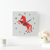 Horloge Carrée Unicorn red glitter mythical fantasy (Maison)