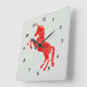 Horloge Carrée Unicorn red glitter mythical fantasy (Angle)