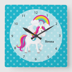 Horloge Carrée Unicorne * Choisissez votre couleur arrière - plan