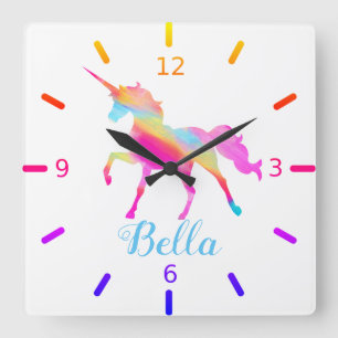 Horloge Carrée Unicorne colorée