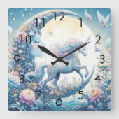 Horloge Carrée Unicorne Et La Lune (Recto)