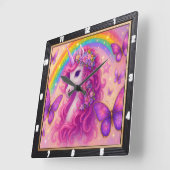 Horloge Carrée Unicorne magique Arc-en-ciel (Angle)