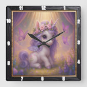 Horloge Carrée Unicorne magique papillon violet (Recto)