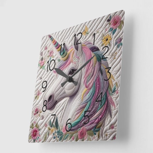 Horloge Carrée Unicorne quadrillée (Angle)