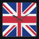 Horloge Carrée Union Jack - Drapeau du Royaume-Uni<br><div class="desc">Drapeau du Royaume-Uni.  Le Royaume-Uni de Grande-Bretagne et d'Irlande du Nord utilise comme drapeau national la bannière royale connue sous le nom d'Union Jack ou Union Flag (malgré la croyance populaire,  les deux termes sont techniquement corrects).</div>