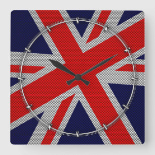 Horloge Carrée Union Jack dynamique sur l'impression en fibre de 