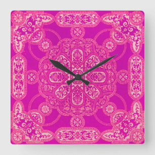 Horloge Carrée Unique Motif rose violet rose clair 