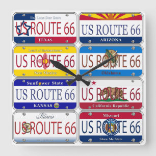 Horloge Carrée US ROUTE 66 Toutes les 8 États Plaques de vanité