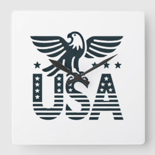 Horloge Carrée USA Eagle Patriotic Desig - Style Etoile et Stripe