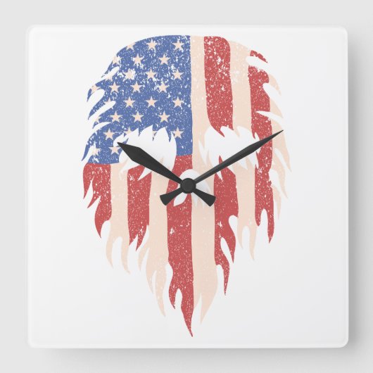 Horloge Carrée USA Flag Skull Beard | Distressed Patriotic Design (Recto)