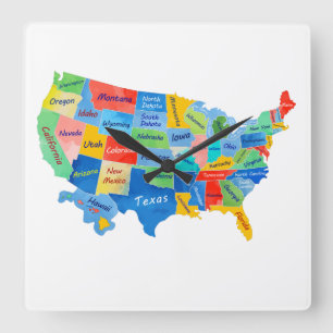 Horloge Carrée USA Map