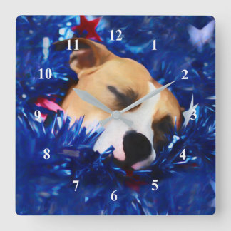 Horloge Carrée USA Patriotique Chien American Pit Bull Terrier