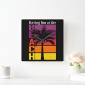 Horloge Carrée Vacances d'été S'amuser à la plage Retro (Maison)