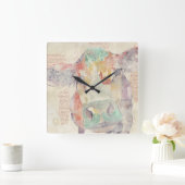 Horloge Carrée Vache de collage de la ferme aquarelle (Maison)