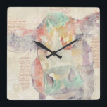 Horloge Carrée Vache de collage de la ferme aquarelle<br><div class="desc">Artiste de vaches de collage agricole : Jennifer Goldberger</div>