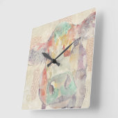 Horloge Carrée Vache de collage de la ferme aquarelle (Angle)