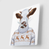 Horloge Carrée Vache de Noël (Angle)