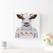 Horloge Carrée Vache de Noël (Maison)