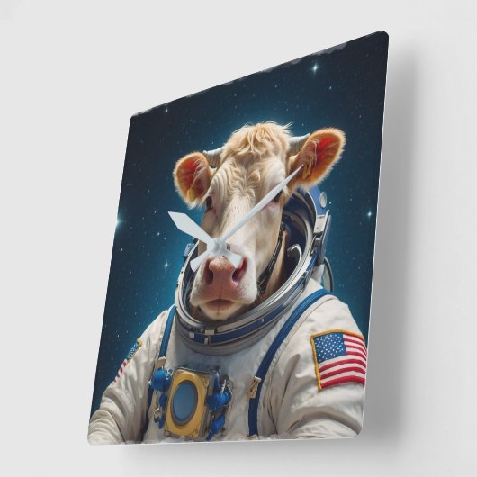 Horloge Carrée Vache douce dans un Spacesuit (Angle)