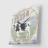 Horloge Carrée Vache vintage de crème fraîche (Angle)