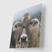 Horloge Carrée Vaches alpines (Angle)
