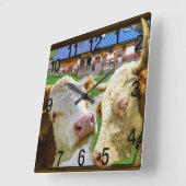 Horloge Carrée Vaches trop drôles d'amour (Angle)