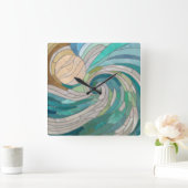 Horloge Carrée Vague et lune de mosaïque (Maison)