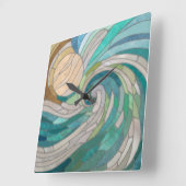 Horloge Carrée Vague et lune de mosaïque (Angle)