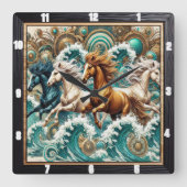 Horloge Carrée Vagues à chevaux galopants (Recto)